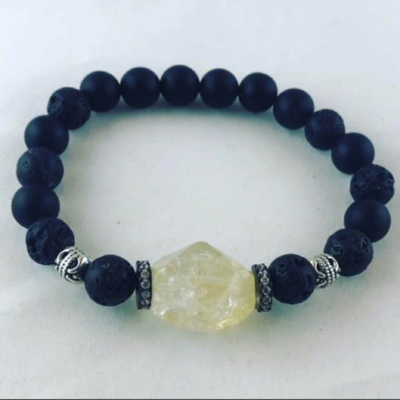 Genuine citrine lava rock cz boho bead bracelet - Picture 4 of 5